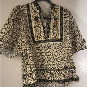 Floral Print Women's Top - Black and Cream
